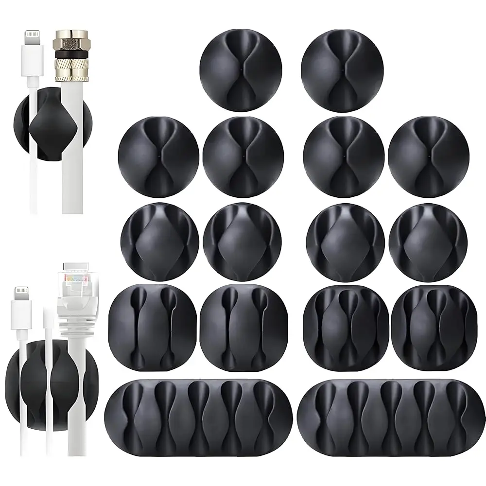 

Набор из 16 черных органайзеров для кабелей - самоклеящиеся держатели для проводов для стола, стены, автомобиля - зажимы для организации проводов для зарядных устройств iPhone, U-образные клипсы