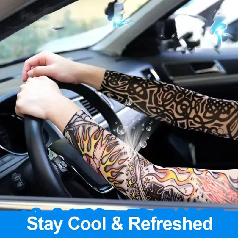 8 PCS Tattoo Sleeves Unisex Summer Cycling Sun Protection Arm Covers Beach Driving Fishing Breathable Nightclub Elastic Sleeves