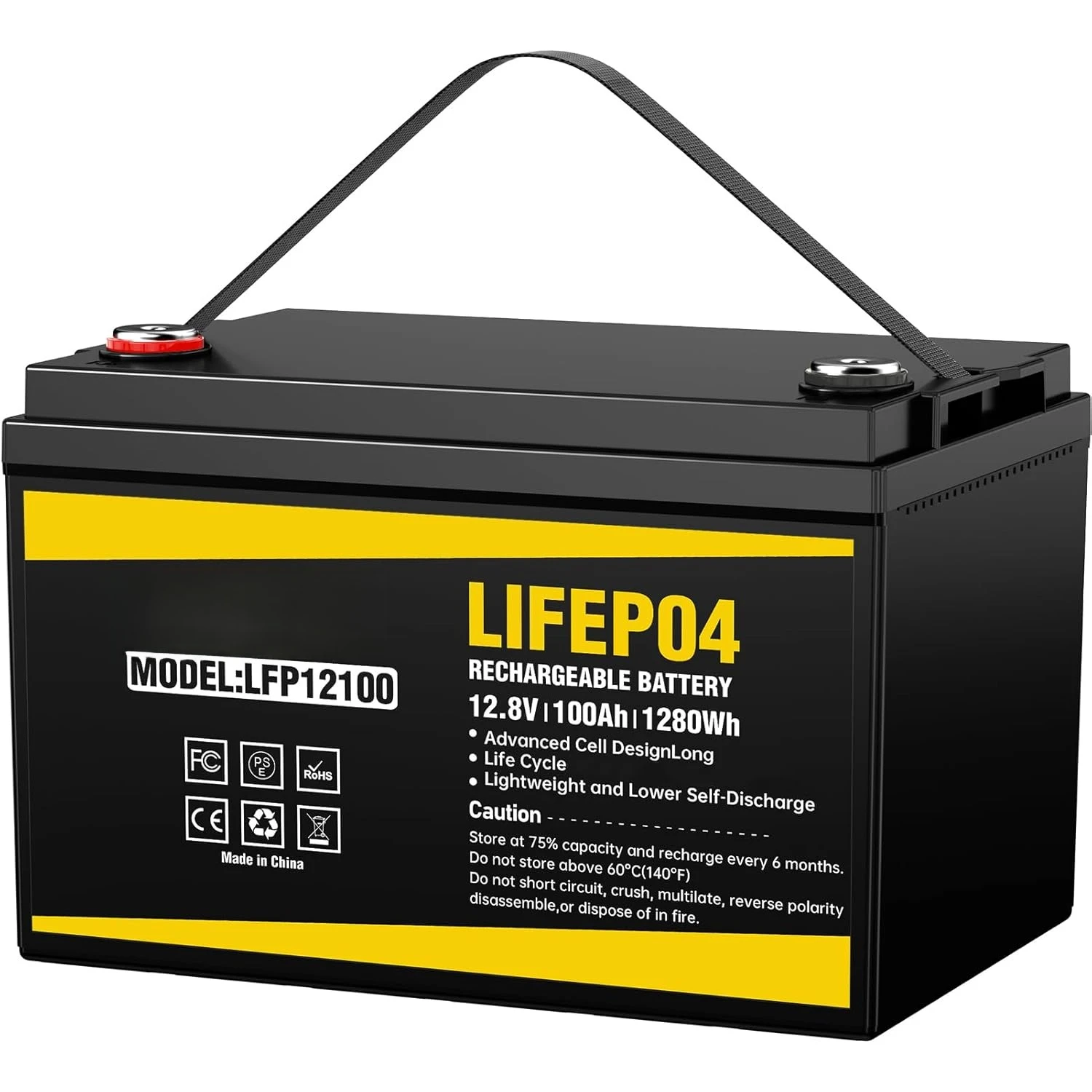 

12V 100Ah LiFePO4 Battery - Small RV Battery with 100A BMS, 15000+ Deep Cycles, Solar Energy Storage, Lithium, Customized