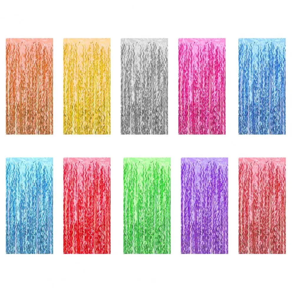 5Pcs Wavy Tinsel Foil Fringe Curtains Vibrant Color Sparkling Hanging Door Curtain Backdrop Photo Prop Wave Metallic Foil Tassel