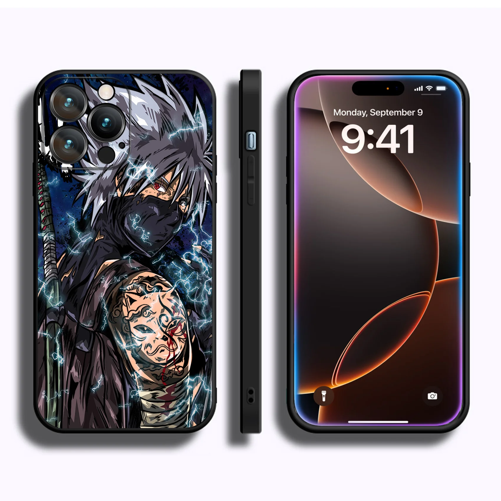 MINISO Case for iPhone 16 Pro Max Anime Hatake Kakashi Soft Silicon Black Cover for iPhone 16 15 14 13 12 11 Pro Max Plus