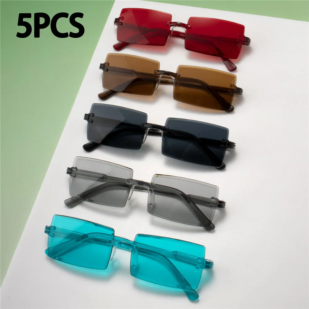 Lot de 5 Lunettes de Soleil Rétro pour Femme, de Marque, Tendance, Sans Monture, Verres Dégradés, Lunettes de Soleil pour Dames, Monture Invisible