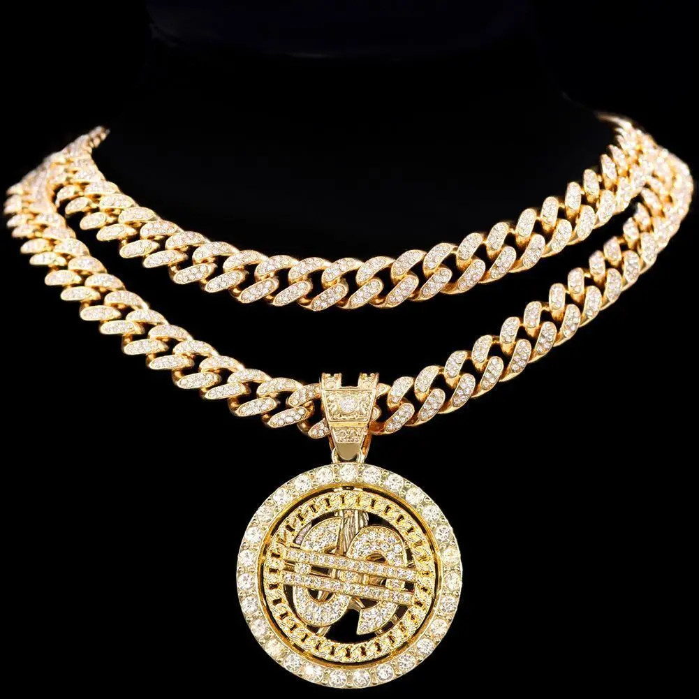 

Hip Hop Dollar Pendant Men Women Necklace With 13mm Cuban Chain Hiphop Iced out Pendants Necklaces Fashion Punk Jewelry Gifts