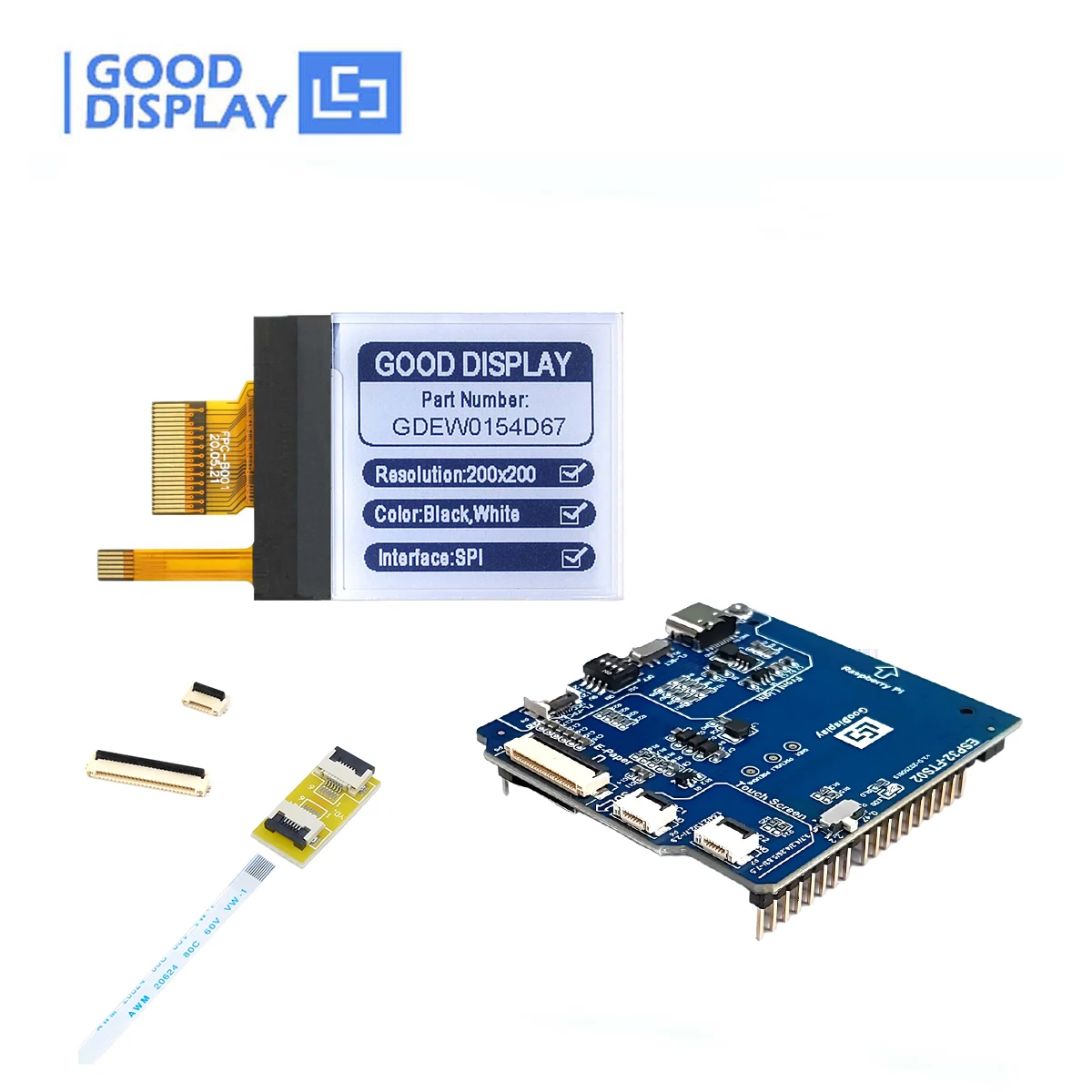 E-Paper Display com Frontlight e Connect Board Epaper, Front-Light Driver Board, 4 Grayscale, GDEY0154D67-FL04