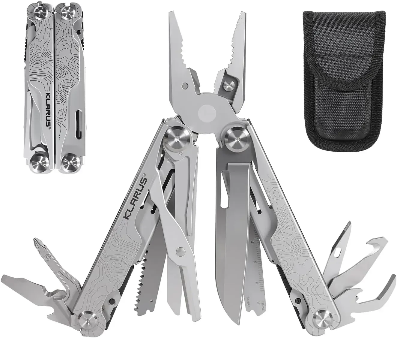 Klarus MT07 20-in-1 Multitool, Heavy Spring Pliers, Topographic Texture Finish, Dual Lock System, High-Carbon Stainless Steel