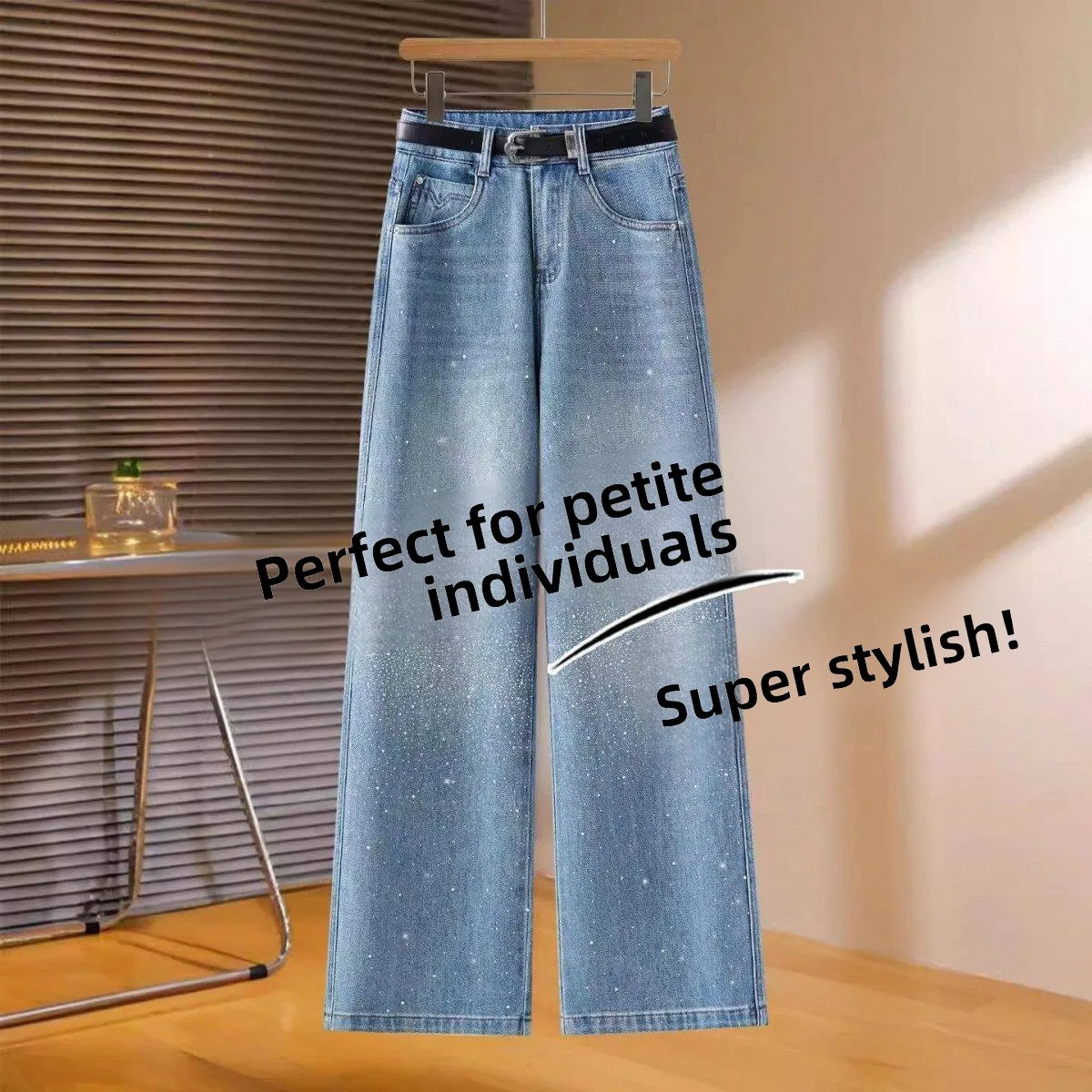 

Summer New Women's Wide Leg Jeans High Waist Cotton Fabric Zipper Closure Glittering Drill Loose Fit Straight Cut Trousers