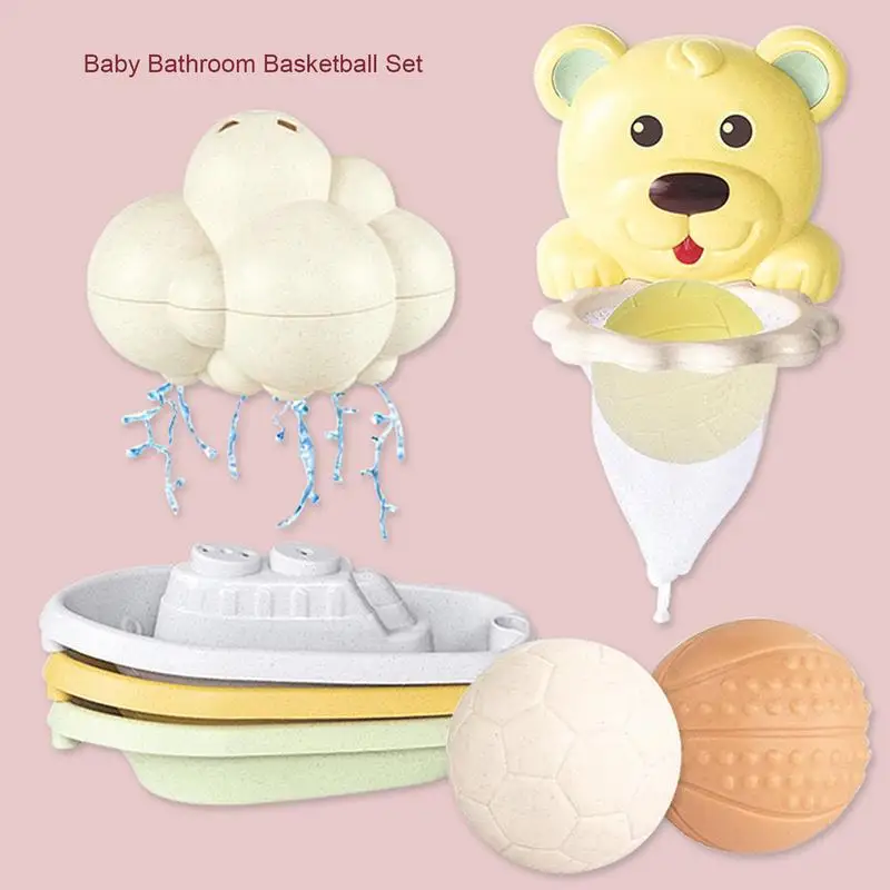 Bathroom Basketball Set Water Table Bath Toys Fun Kids Water Toys Bath Shower Toys With 3 Balls 1 Cloud Shower & 3 Toy Boats For