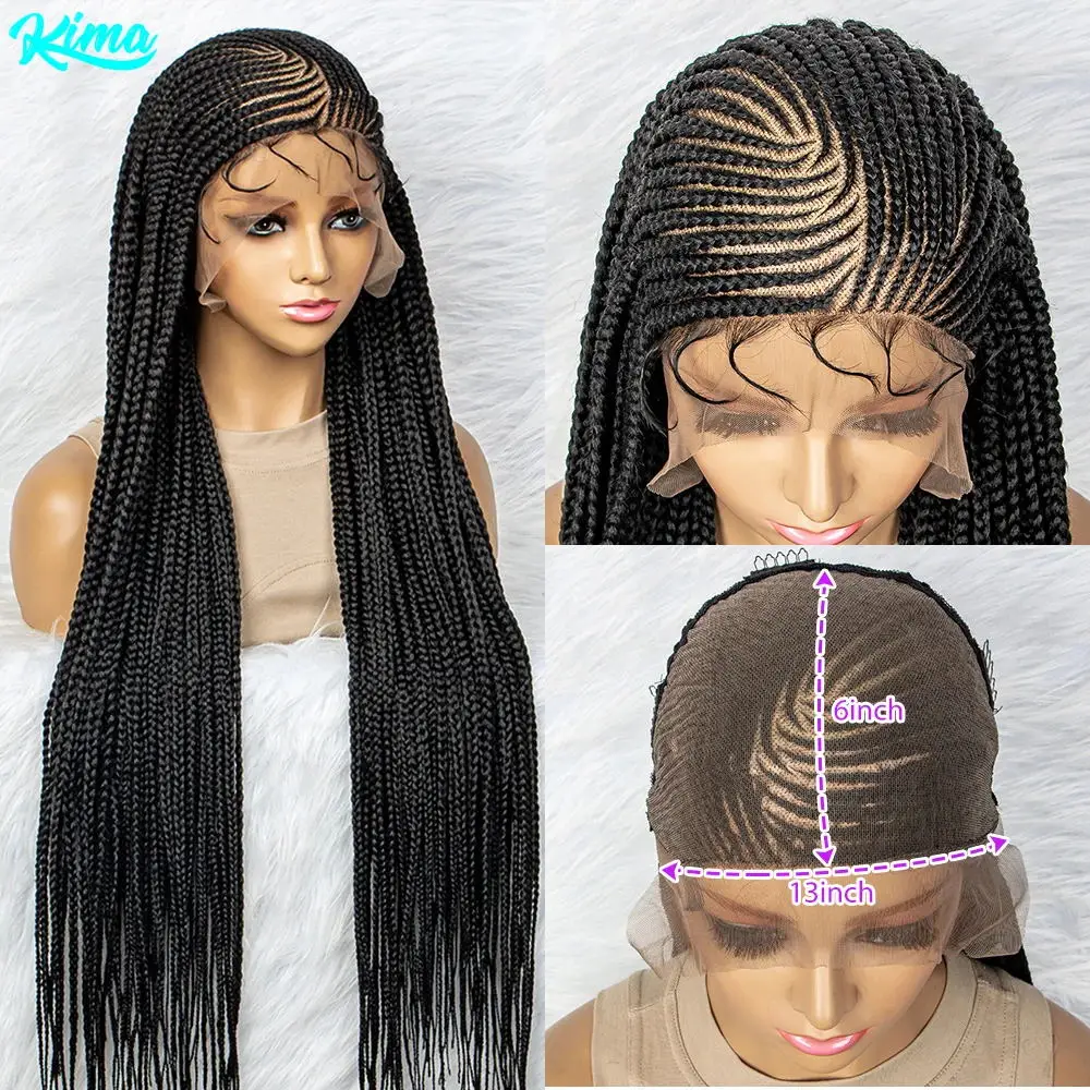 Pelucas sintéticas con malla frontal para mujeres negras, peluca trenzada de 13x6, con trenzas delanteras de encaje, sin nudos