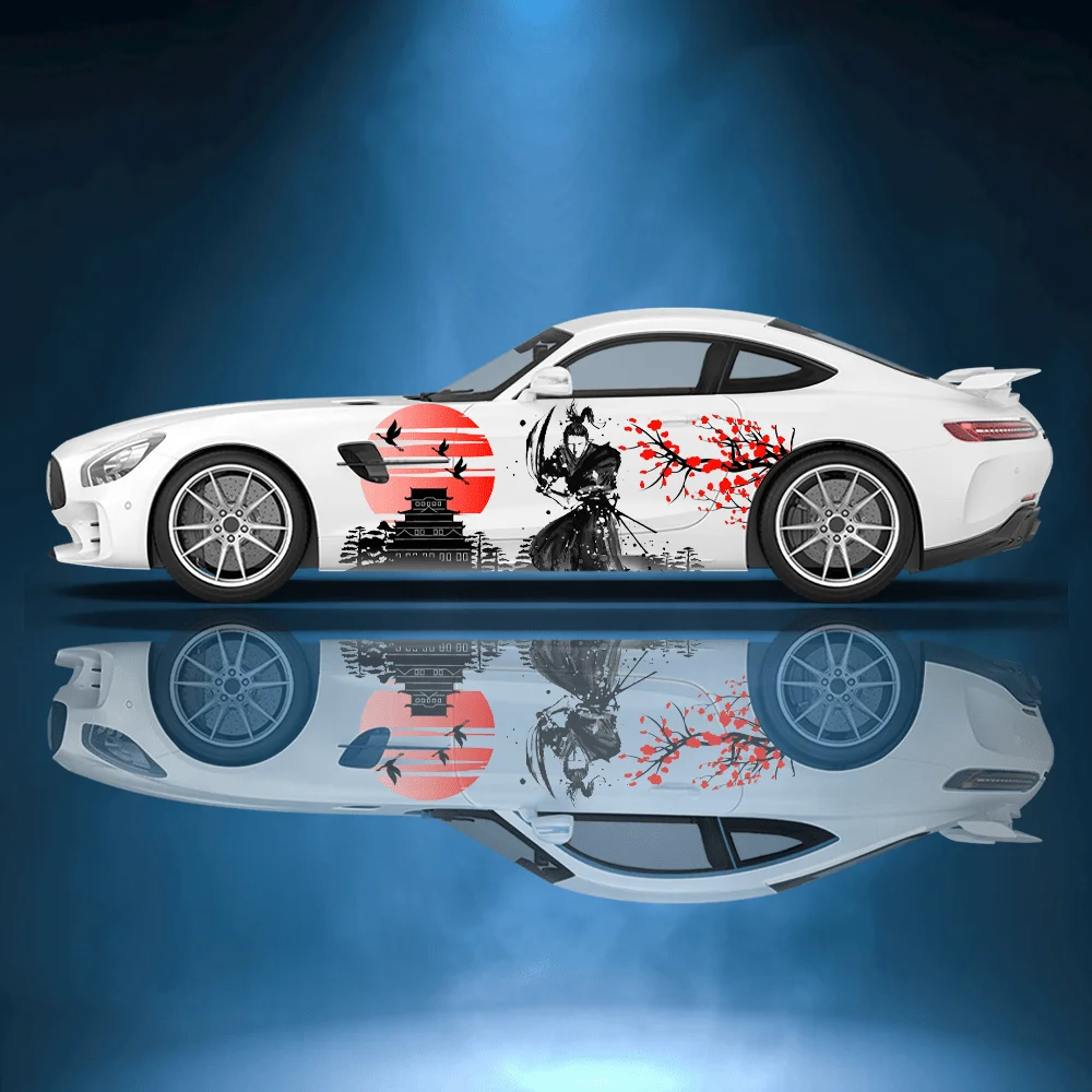 

2pcs Red Sun Sword Warrior Car Side Wraps, Self-Adhesive PVC Waterproof & Scratch-Resistant Stickers, Car Accessory Gift