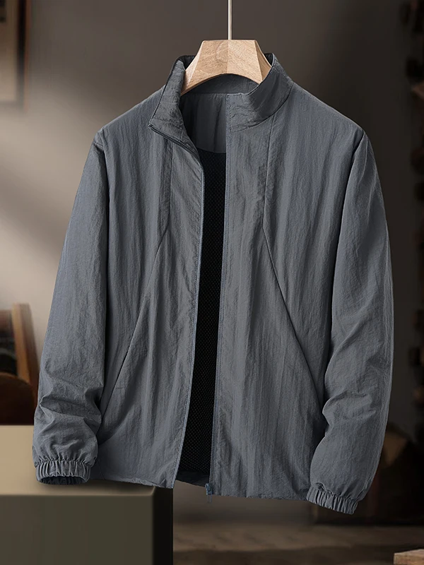 

Spring Autumn Men's Outdoor Jaet Thin Casual Loose Stand Collar Windproof Busin Sle Upper Apparel Versatile Nylon Fiber