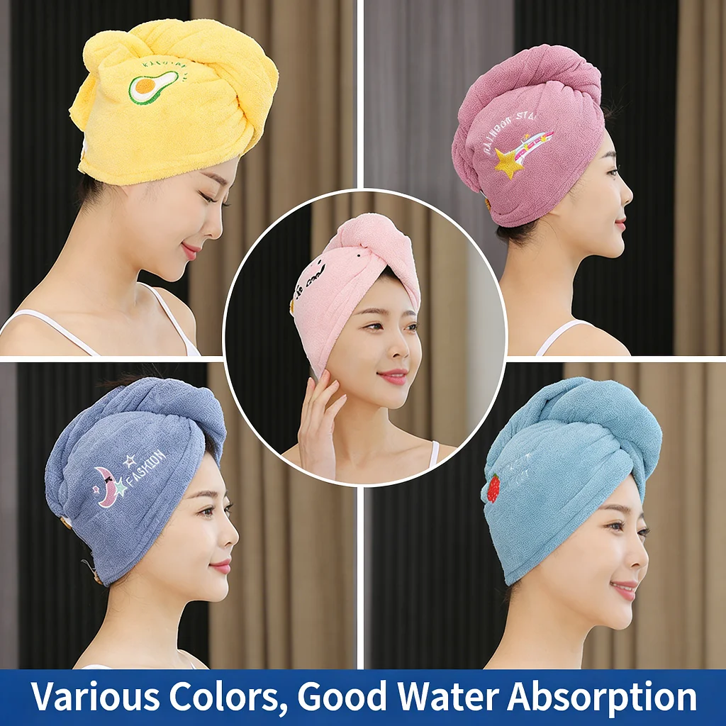 

1 шт. Утолщенное полотенце для волос из кораллового флиса с вышивкой, быстросохнущая шапочка для сушки волос для ванной комнаты, женская впитывающая шапочка для душа