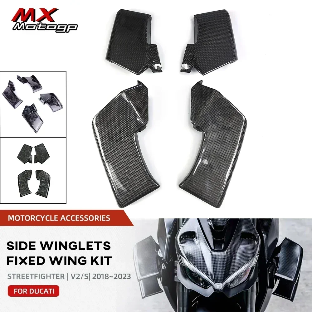 For DUCATI Streetfighter V4 V4S V2 2019-2024 Upper Lower Winglets Carbon Fiber Air Deflector Fairing Motorcycle Side Fixed Wing