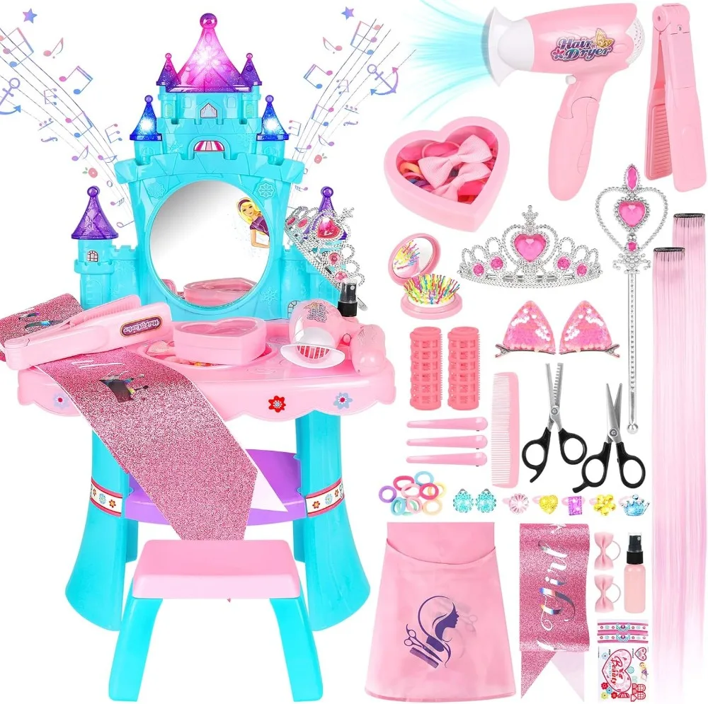 

Princess Vanity Set with Mirror, Lights & Music for Girls Ages 2-4, Includes Hair Salon Toys and Accessories