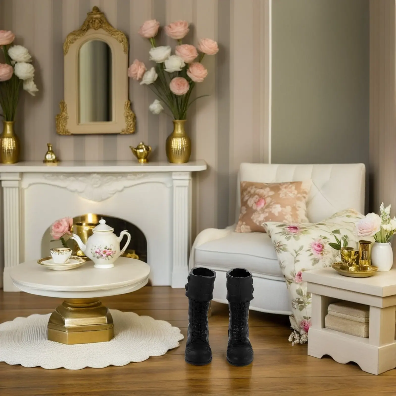 1 Pair Authentic Military Boots for Bjd Action Figure Accessories Realistic Black Long Shoes for Miniature War Exploration