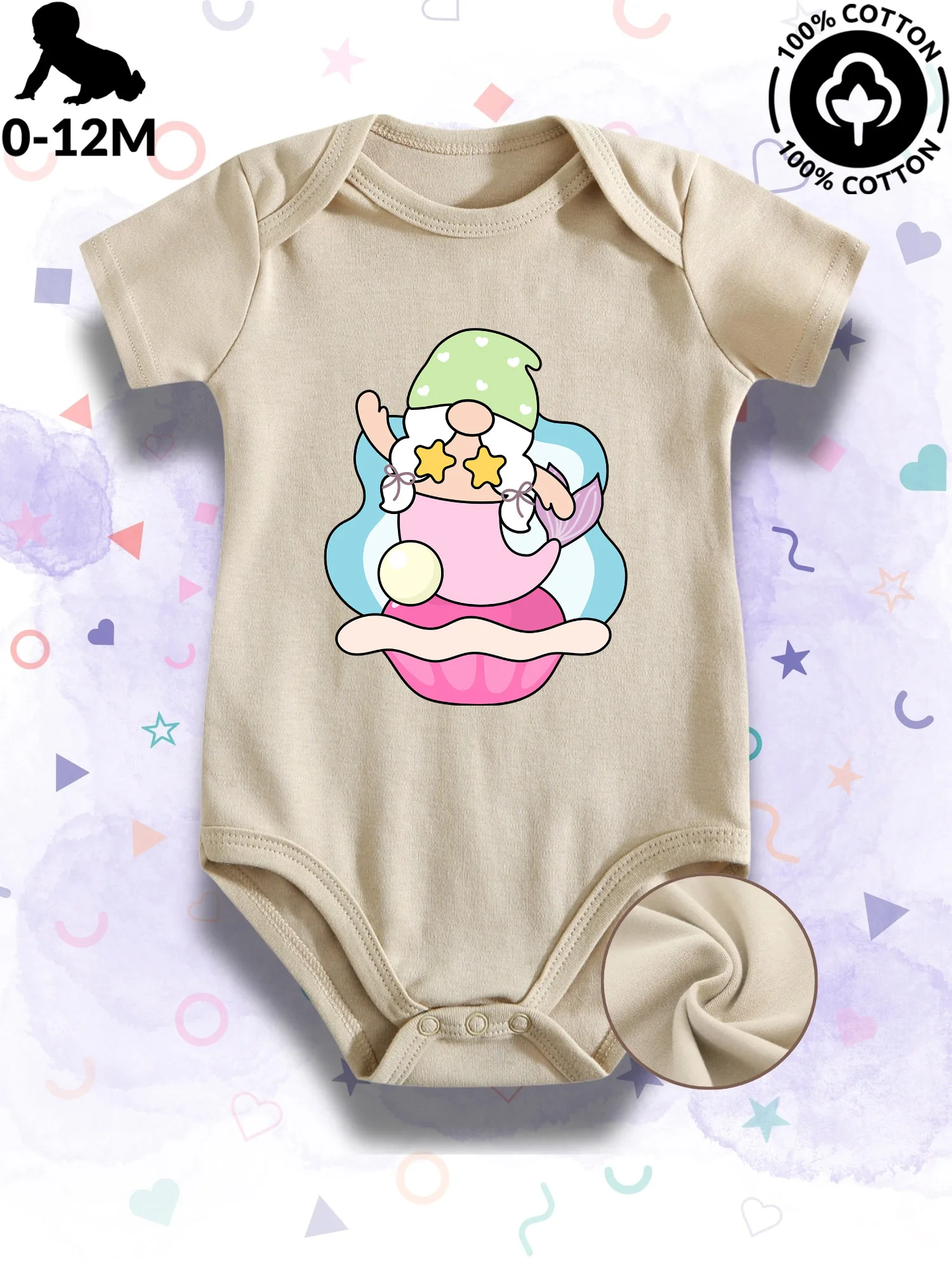 

Детский комбинезон-боди унисекс «Радостная Русалка-Гном», 100% хлопок, мягкий, всесезонный, бежевый, для ползания, 190 г/м²