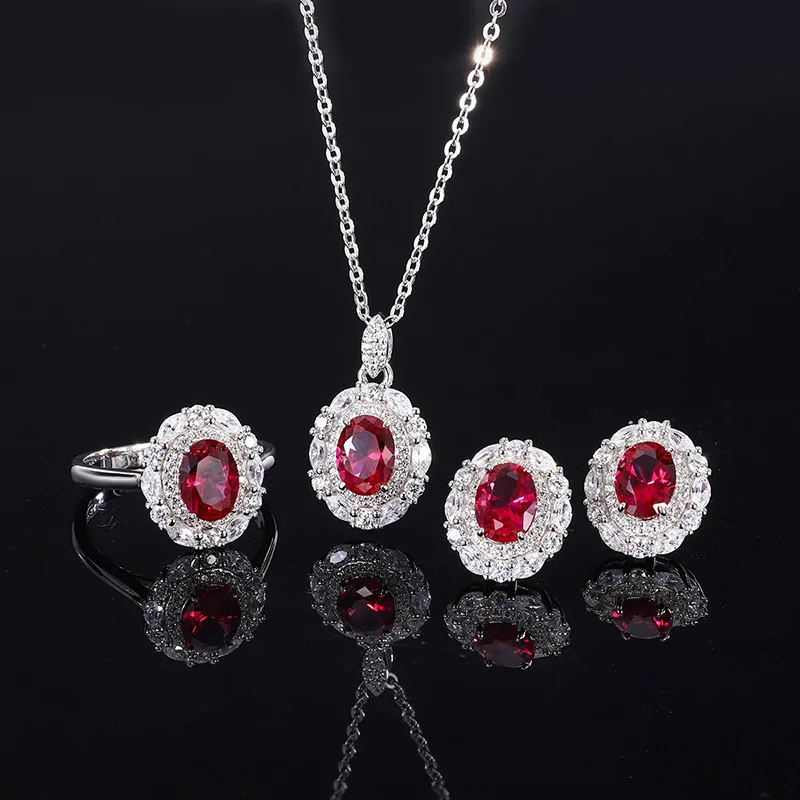

Hot Selling BeadsSFull Body Jewelry Set True Red Ring Earrings Pendant Three-Piece Set