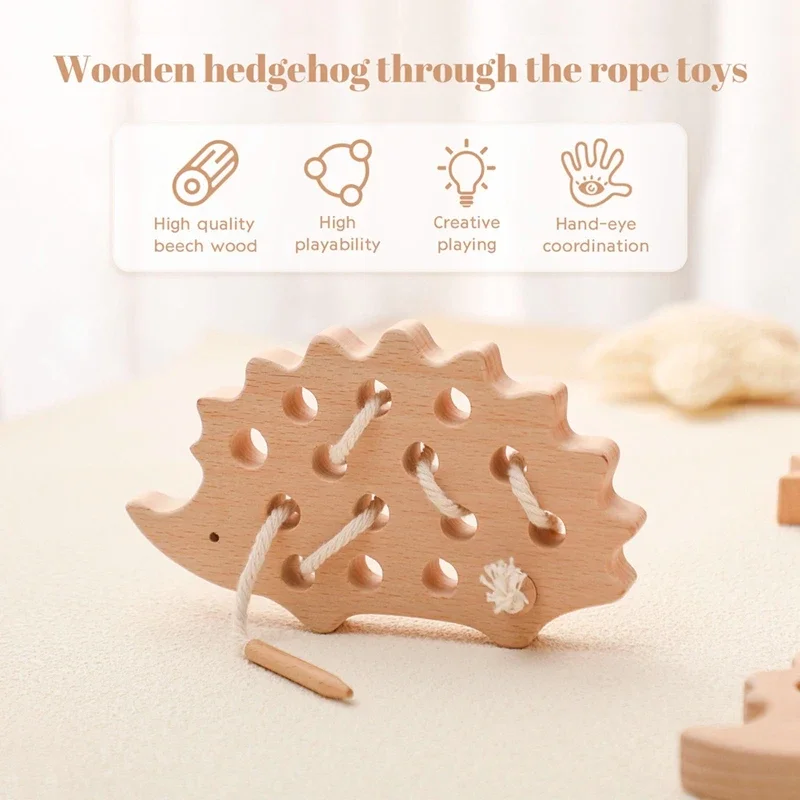 Baby puzzle multi-functional early Montessori education wooden hands-on brain toys rope  cognition Beaded Blocks for children