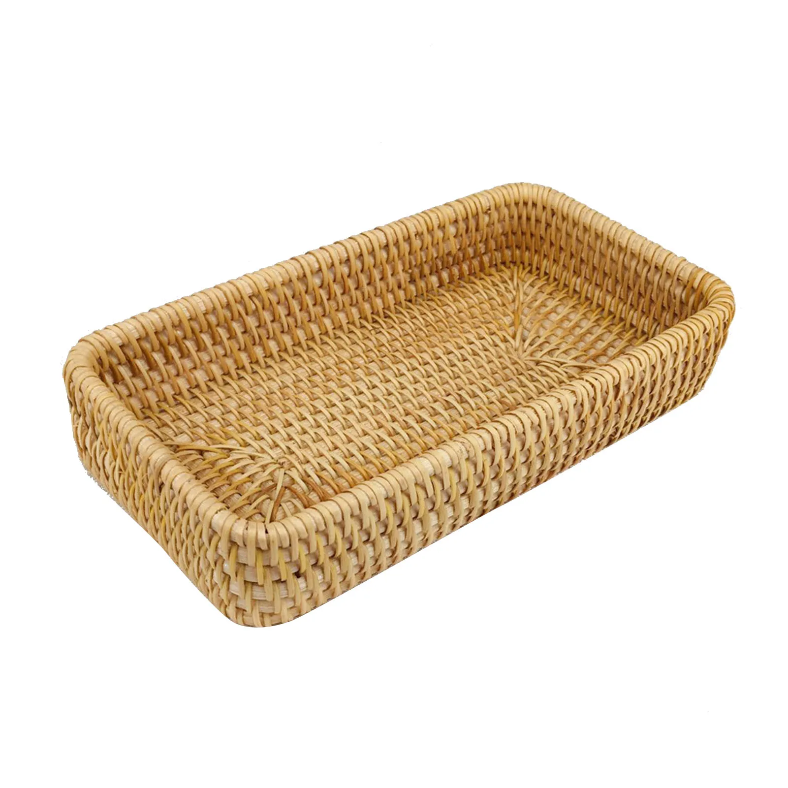 Handwoven Rattan Storage Tray Rattan Tray Tabletop Organization Snack Storage Basket Serving Tray Cake Wicker Rattan Basket