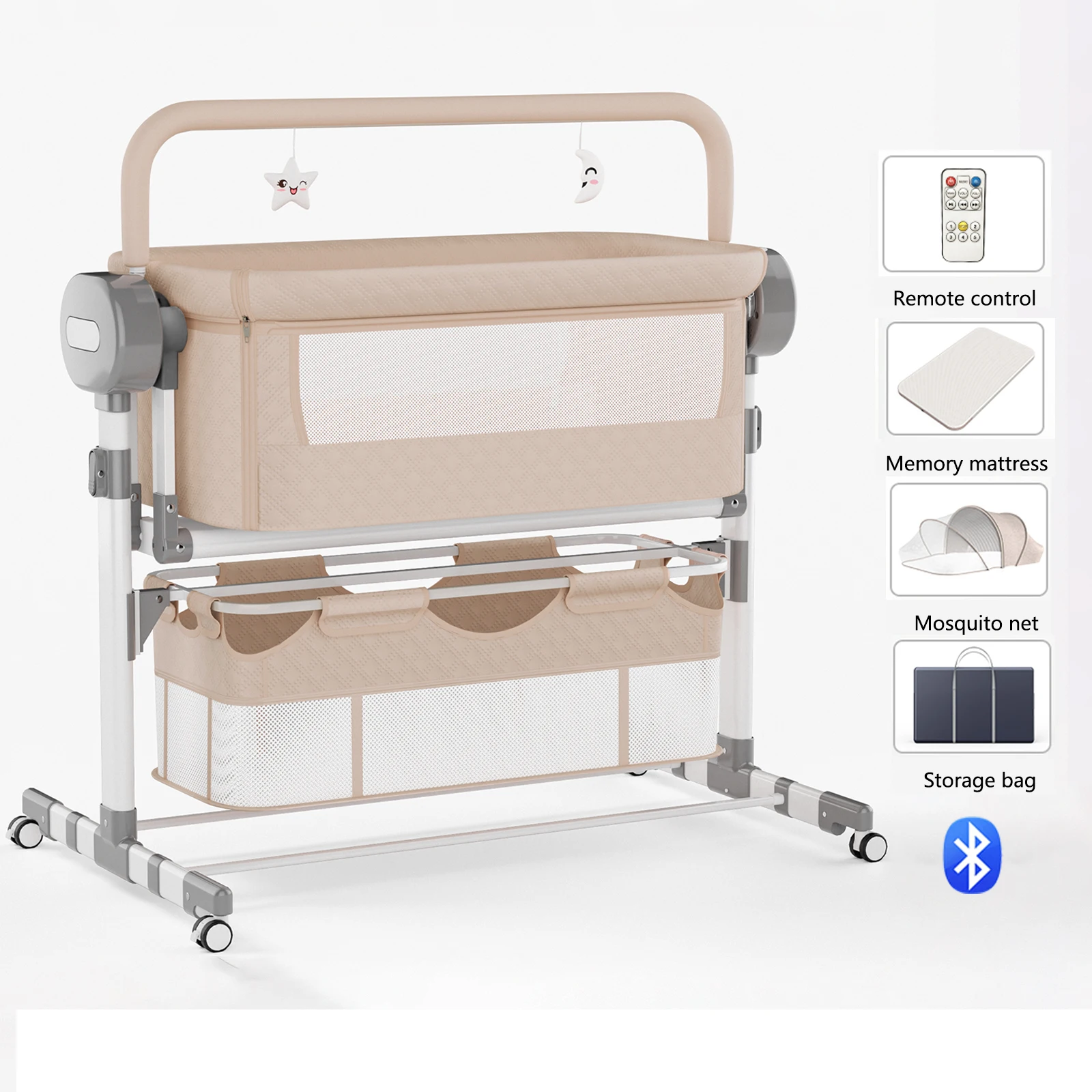 Slimme elektrische babywieg Wieg Wieg Auto Rocking Bluetooth Muziek Verstelbare Swing Timer Opvouwbaar bed voor babycomfort