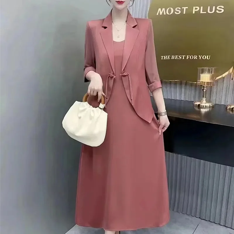 

2023 popular online fashion import high-end suit suit skirt spring and summer heavy industry thin suit+Slip dress