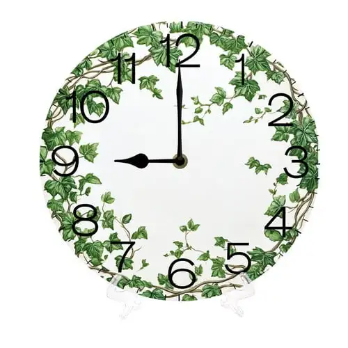 Round Wall Clocks Green Leaves Ivy Wood Quartz Battery Operated Rustic Home Decor Handing Clocks for Living Room