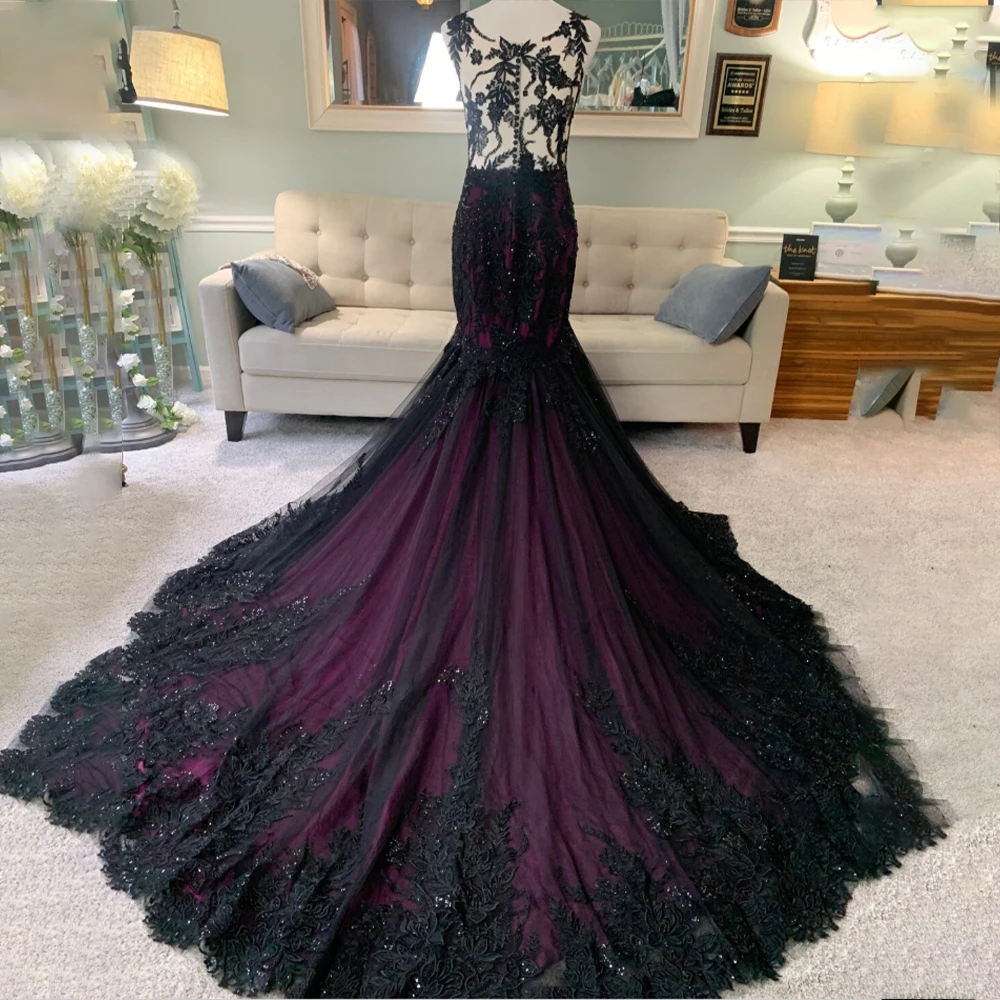 

Gothic Wedding Dresses Sweetheart Sleeveless Mermaid Bride Dress Appliques Halloween Bridal Gown Customized vestidos de novia