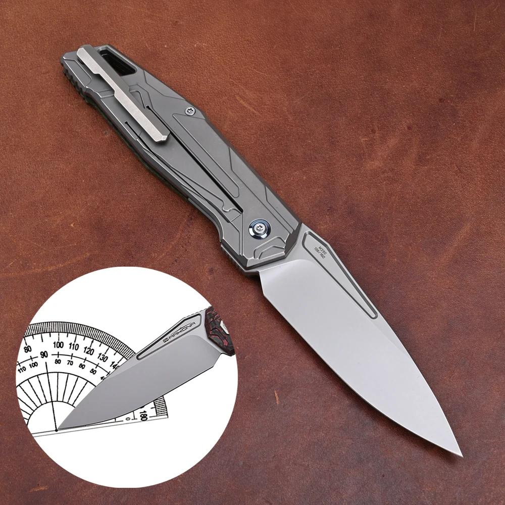 Ivan D.Braginets Buran Folding Knife  M390 Drop Point Blade, 3D Machined  Lava Flow FatCarbon Handles Outdoor Camping Tools