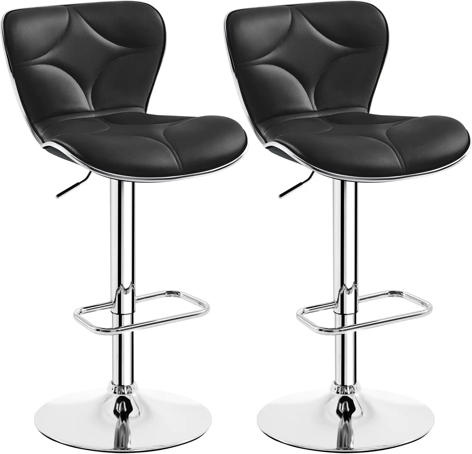 Juego de 2 taburetes de Bar, Altura Regulable, Altura del Asiento 61 cm - 82,5 cm, Taburete con Respaldo y reposapiés, soporta h