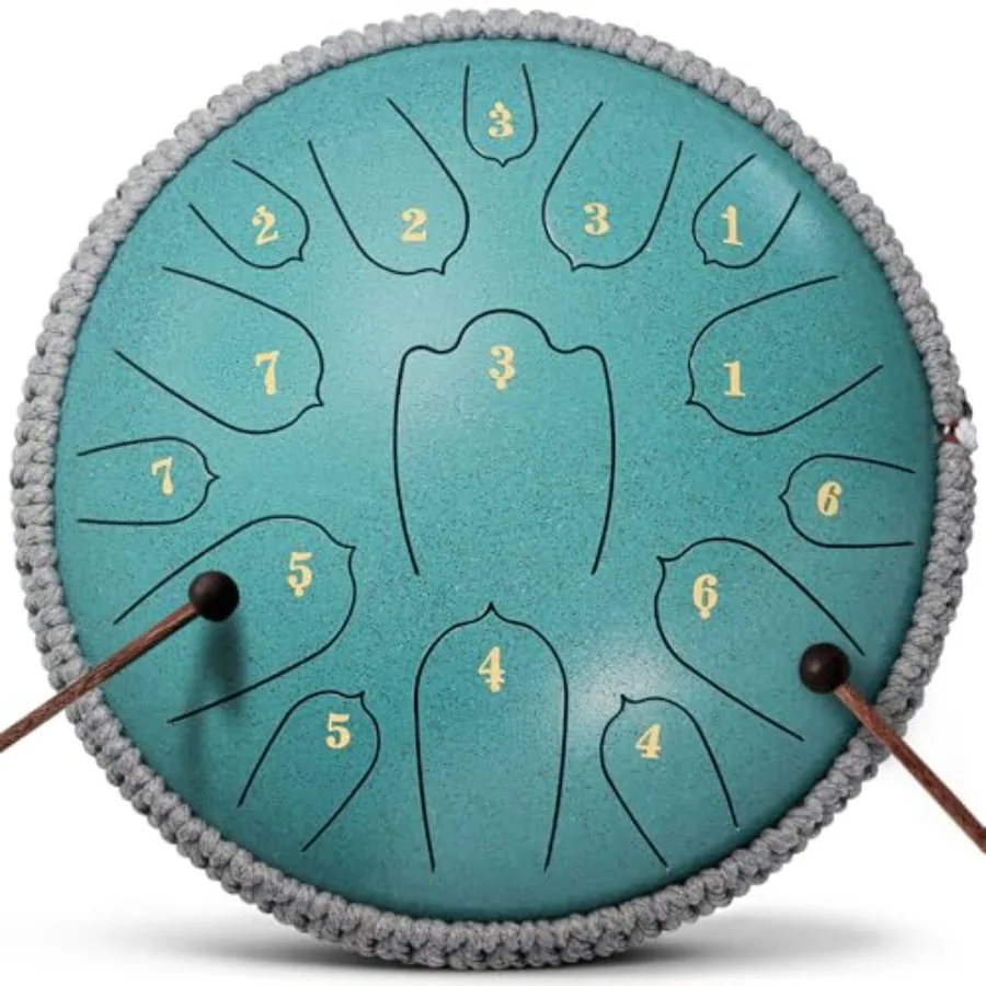 

Steel Tongue Drum 12 Inches 15 Notes D Major Musical Instrument Green Percussion with Soft Bag Music Book and 2 Mallets for Med