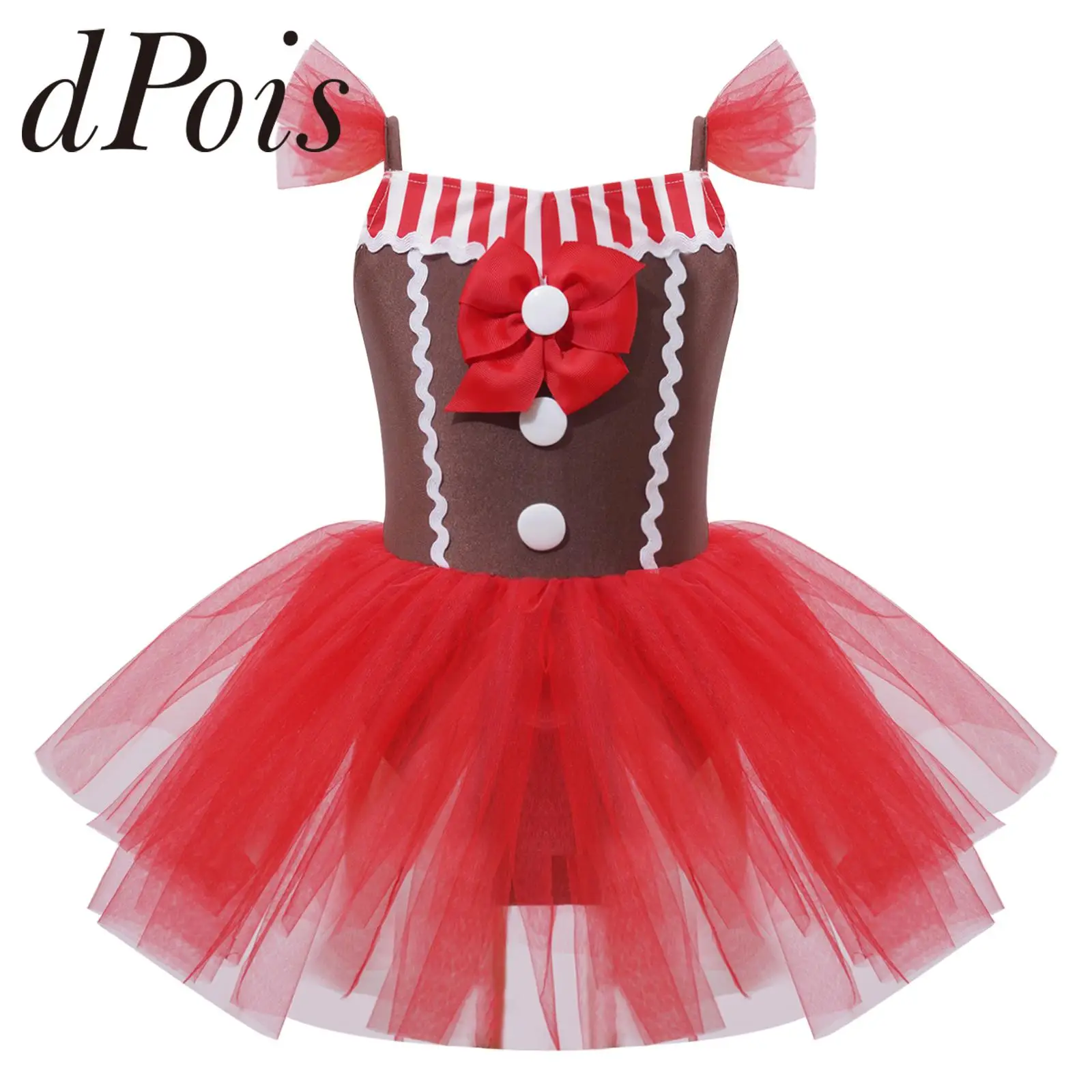 Kids Girls Sleeveless Striped Tutu Xmas Dresses Carnival Holiday Dress Cosplay Gingerbread Costumes New Year Christmas Costume