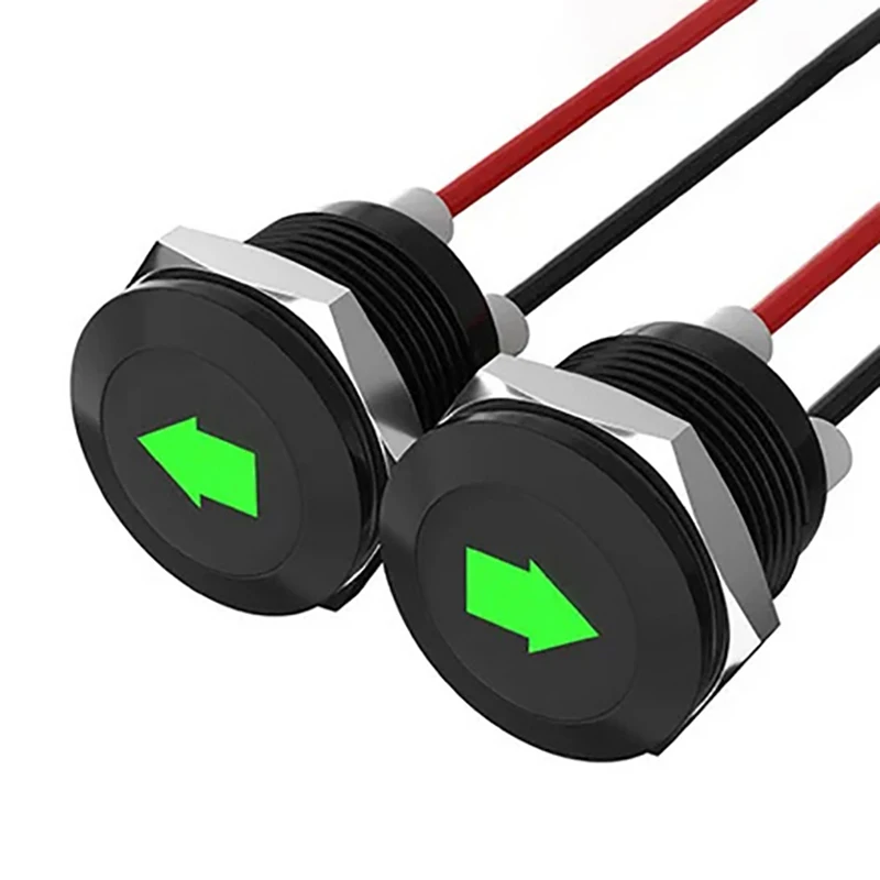 12V LED Dash Light: Two Green Single Arrow Symbols With 12mm Wire, Vehicle Indicator Accessory