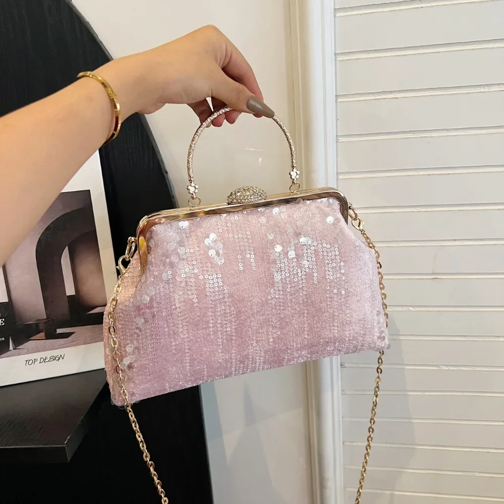New Trend Fashion Evening Bags for Women Luxury Glitter Shell Bag Designer Female Handbags with Chain Trend Women's Shoulder Bag