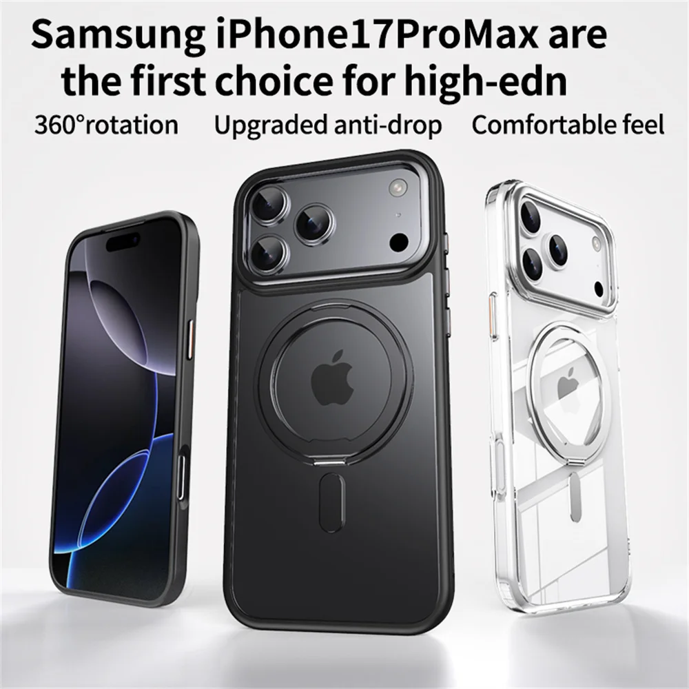 Luxury For Magsafe 360 Rotating Magnetic Stand Phone Case for iPhone 17 16 15 Pro Max 14 13 12 11 Metal Ring Fold Bracket Cover