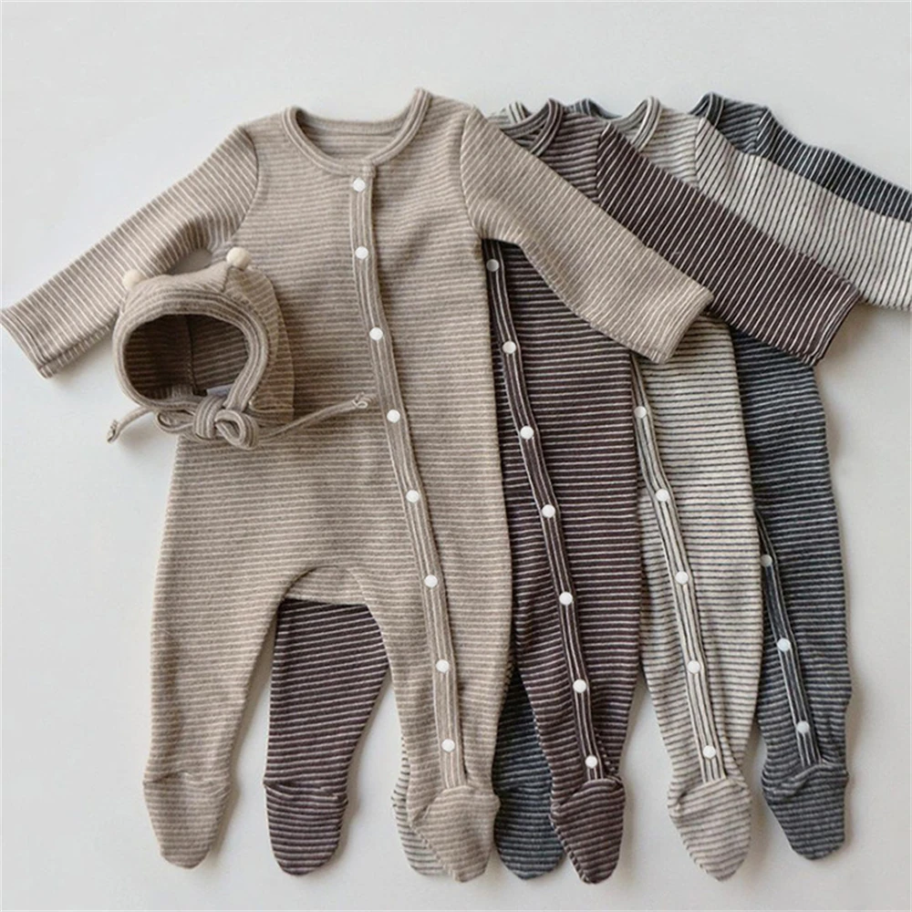 Spring Autumn Newborn  Baby Boys Girls Romper Cotton Long Sleeve Jumpsuit  Cute Hat  Onepiece Baby Clothing Outfit 0-2 Years