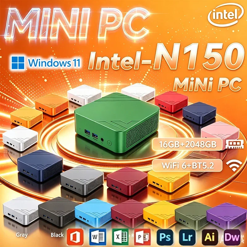 High‑Performance Portable Mini PC Intel N150 Win11 Pro 32GB RAM 1TB 2TB SSD WIFI6 BT5.2 4K 60Hz HD Gaming Office Study PC