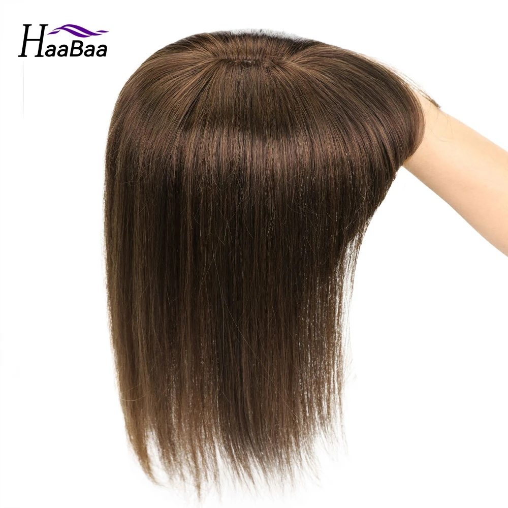 Toppers de cabelo reto para mulheres, 100% extensões de cabelo humano, franja com clipe, cor marrom, injeta parte do cabelo, 13x13cm, 12"