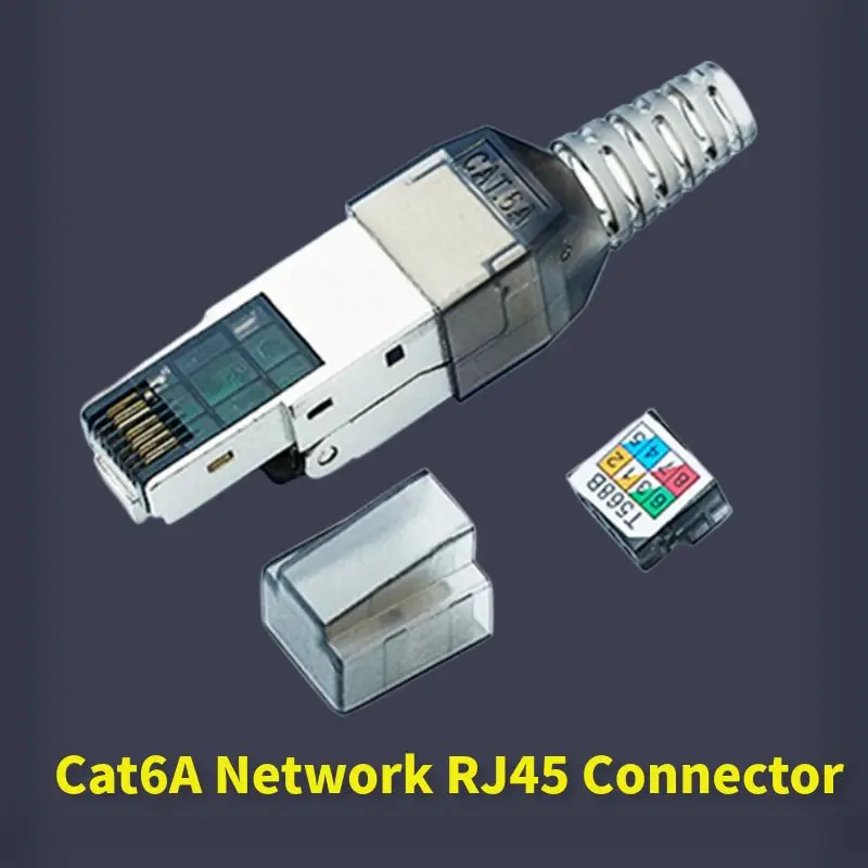 Rj45 מחבר cat6a plug rj 45 6a lan שקע סגסוגת אבץ מגן סגסוגת 8p8c ראש קריסטל eethernet plugs מודולרי כלי חינם
