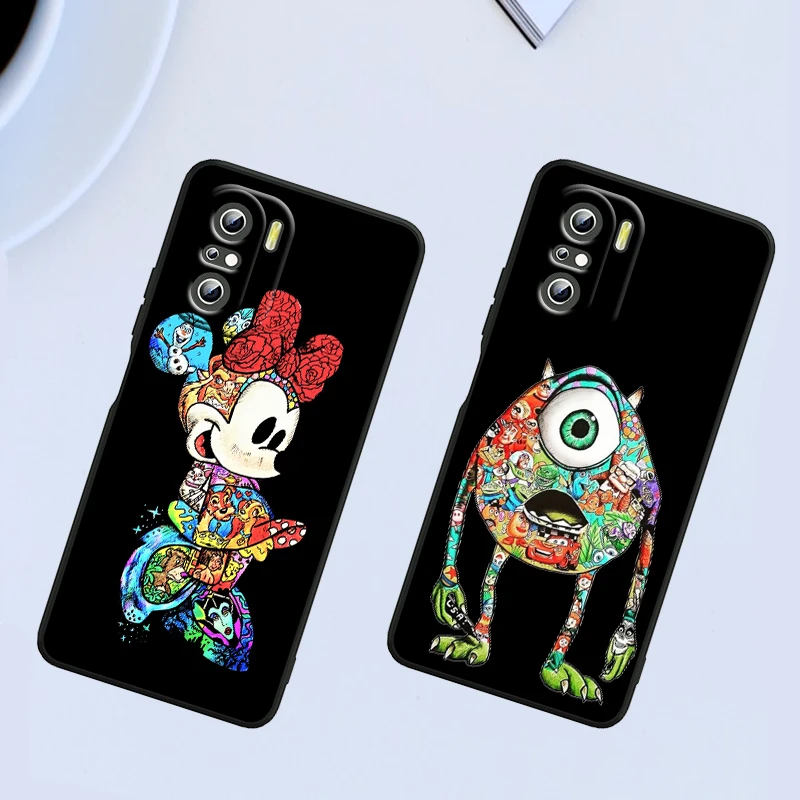 Mickey Tattoo Cartoon For Xiaomi Redmi Note 13 12 11E 11S 11 11T 10 10S 9 9S Pro Plus 4G 5G Black Phone Case