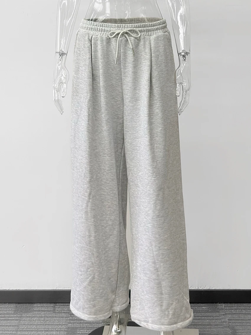 Parc Fee Spring Loose Gray Women's Pants Fashion Mid Waist Wide Trousers Elegant Classic Solid Pants Female Clothing Streetwear