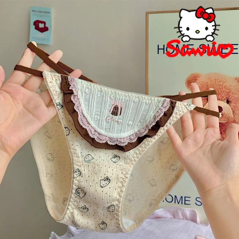 

Sanrio Hello Kitty Women Triangular Underpants Cartoon Woman's Sexy Hollow Out Underwear Summer Cotton Breathable Printed Briefs