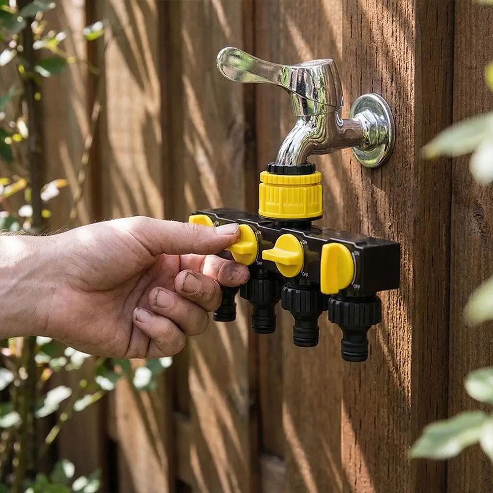 1 In 4 Out Garden Water Divider, 4-Way Hose Connector Splitter With Independent Control Valves For Lawn Irrigation