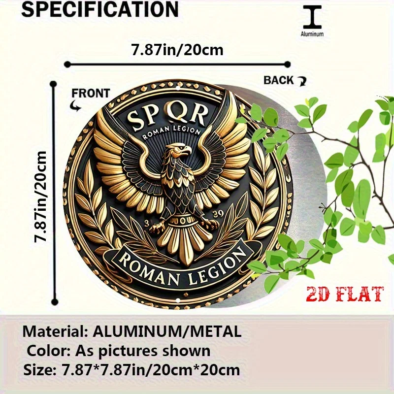 2D Flat SPQR Roman Legion Eagle Round Metal Tin Sign, Vintage Ancient Roman Empire Aquila Laurel Wreath Wall Decor, Patriotic Ro