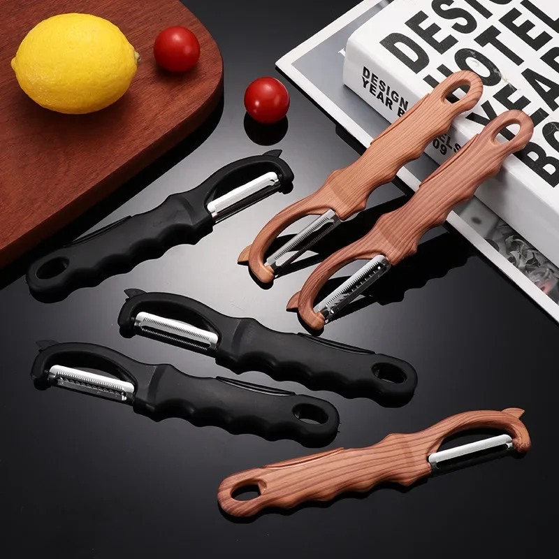 New Multifunctional Paring Tools Wood Grain Handle Comfortable Grip Household Kitchen Planer Orange Opener Kitchen Artifact