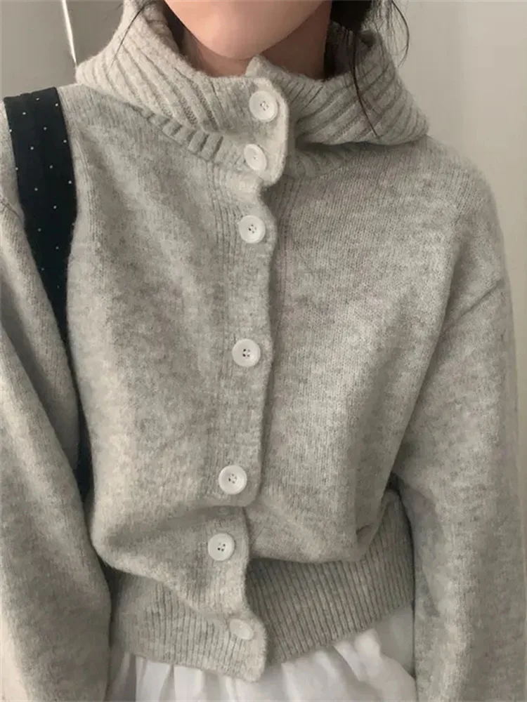 

Женское модное повседневное хлопковое пальто с высоким воротником, вязаное, свободного кроя, на одной пуговице, с длинными рукавами