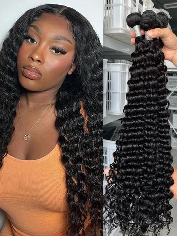 Queenlike Deep Wave Human Hair Bundels 24 26 28 inch Diepe Krullende Bundels 100% Menselijk Haar Voor Vrouwen Braziliaanse Raw Hair Extensions - afbeelding 2