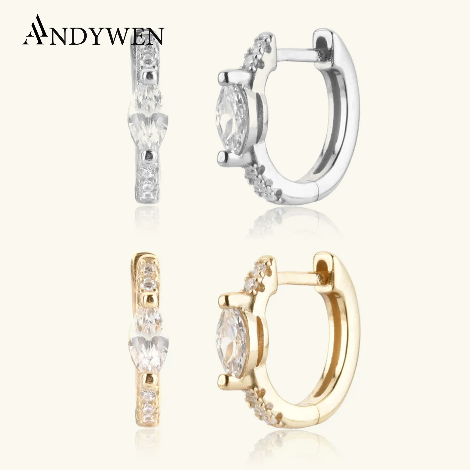 

ANDYWEN 925 пробы серебряный золотой овал Huggies Циркон CZ 8,5 мм Роскошные ювелирные изделия подарок свадебные хрустальные ювелирные изделия пирсинг серьги