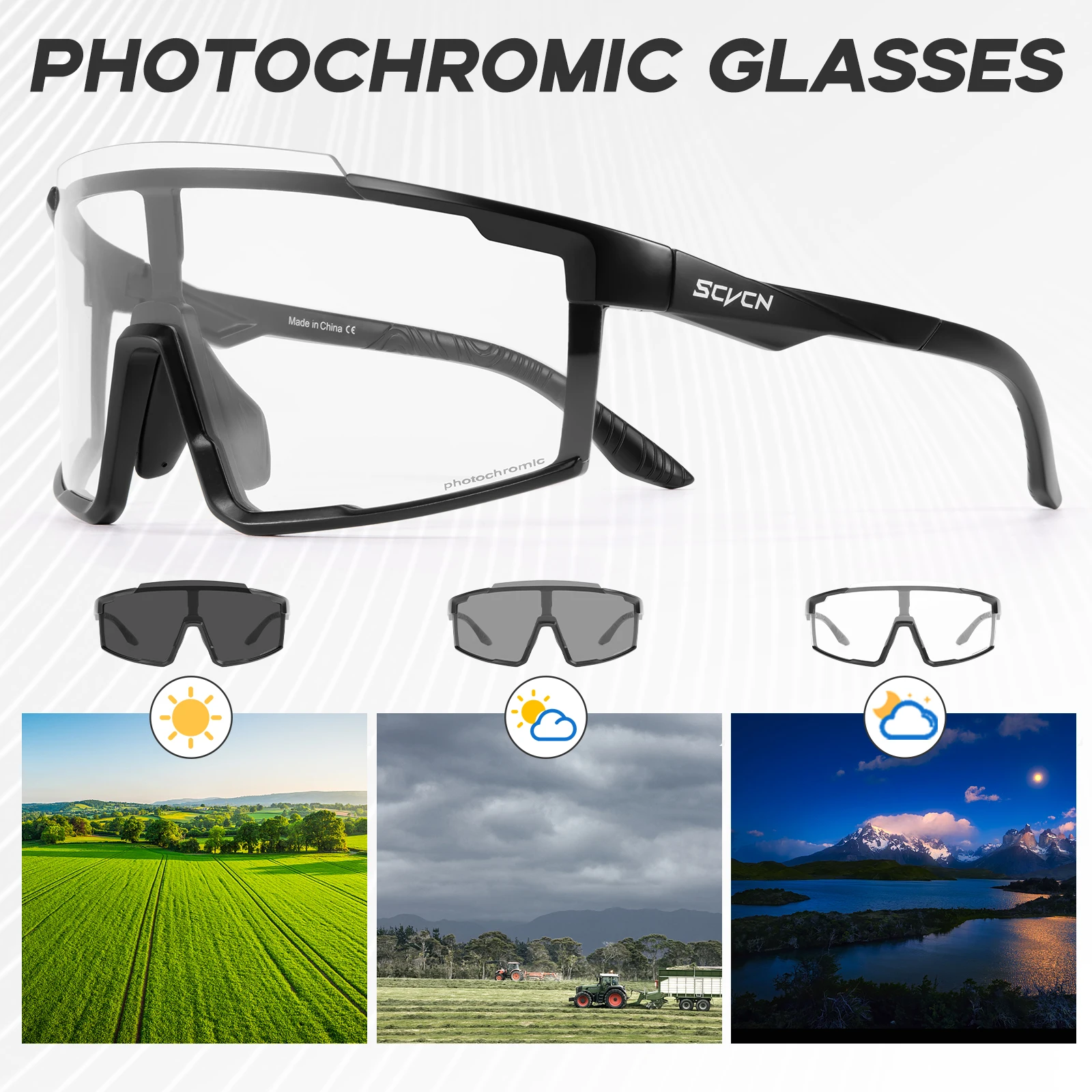 SCVCN Fishing Hiking Glasses Photochromic Sports Eyewear Men Women Outdoor Riding Windproof Glasses MTB UV400 Protection Eyewear