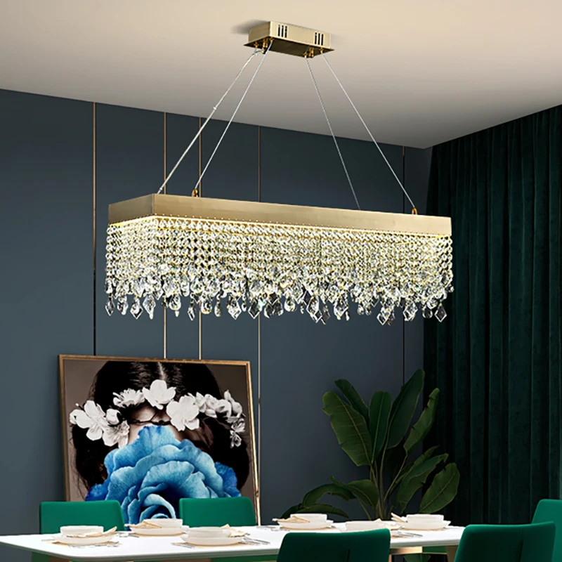 

Modern crystal chandelier for dining room rectangle/oval led cristal lamp luxury home decor light fixture gold indoor lighting