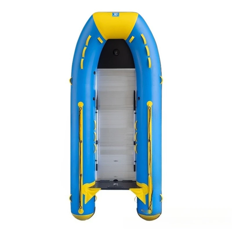 Blue and yellow inflatable boat, flood control high-speed wear-resistant patrol rubber boat
