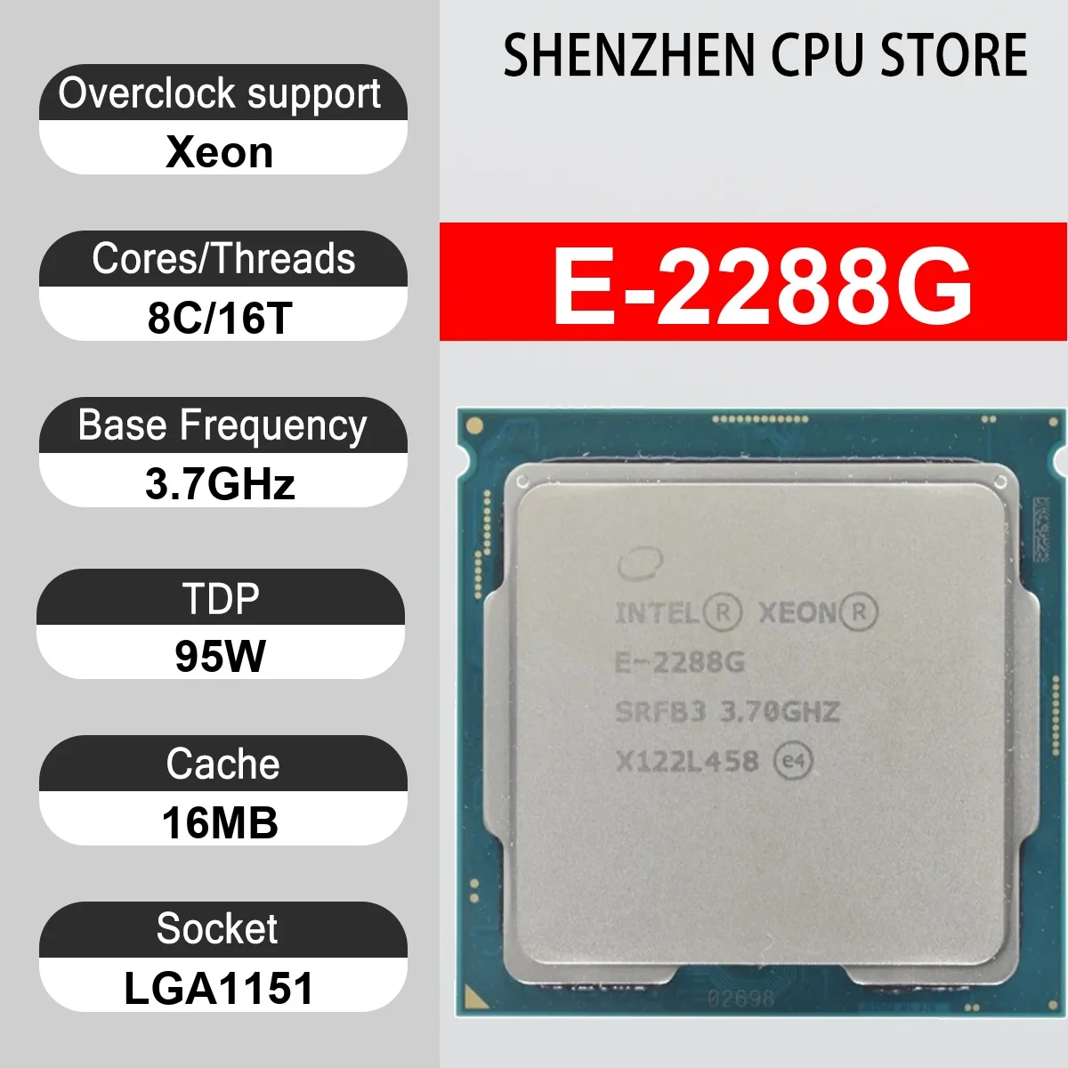 Intel Xeon E-2288G 8 Core 16 Thread 3.70GHz 95W 16MB Cache 14nm LGA1151 SRFB3 DDR4-2666 MHz Coffee Lake SP UHD Graphics P630